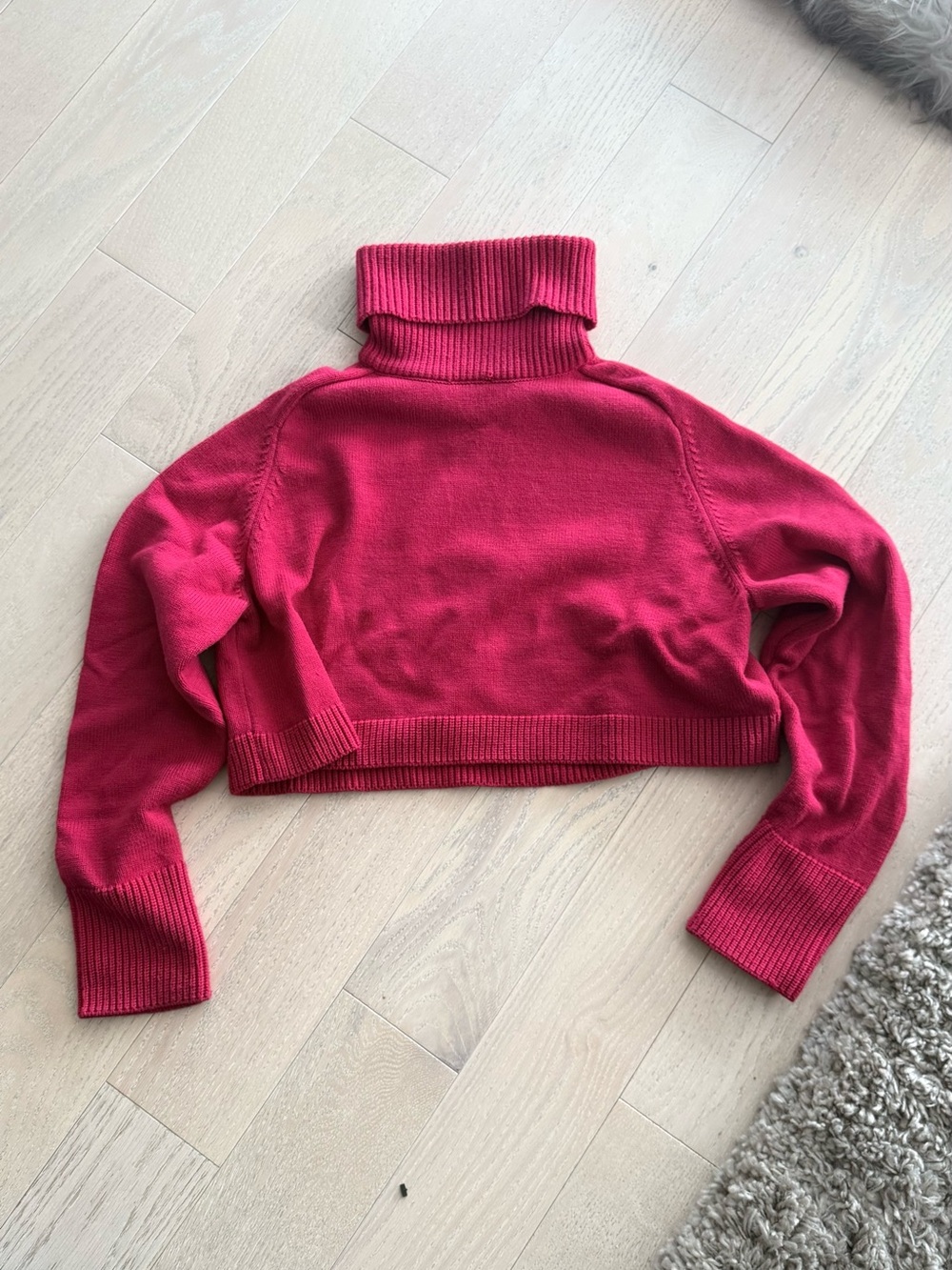 Zara Cropped Turtleneck Sweater — Bright Pink